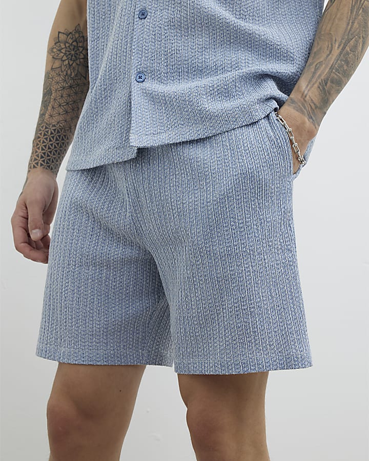 Blue Regular Fit Plisse Shorts