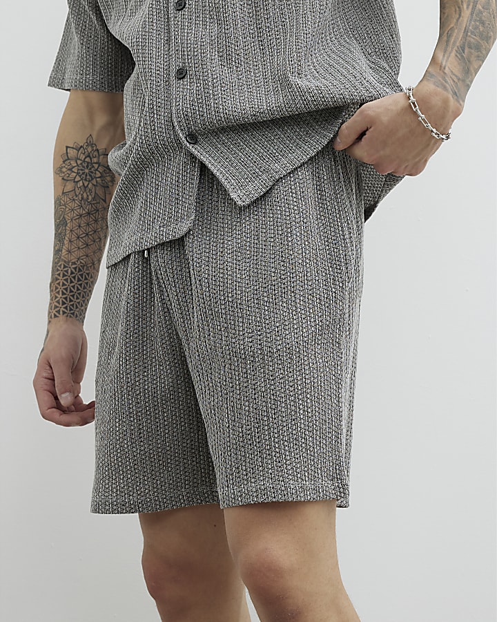 Grey Regular Fit Plisse Shorts