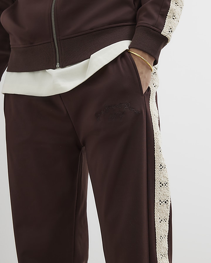 Brown Regular Fit Crochet Detail Joggers