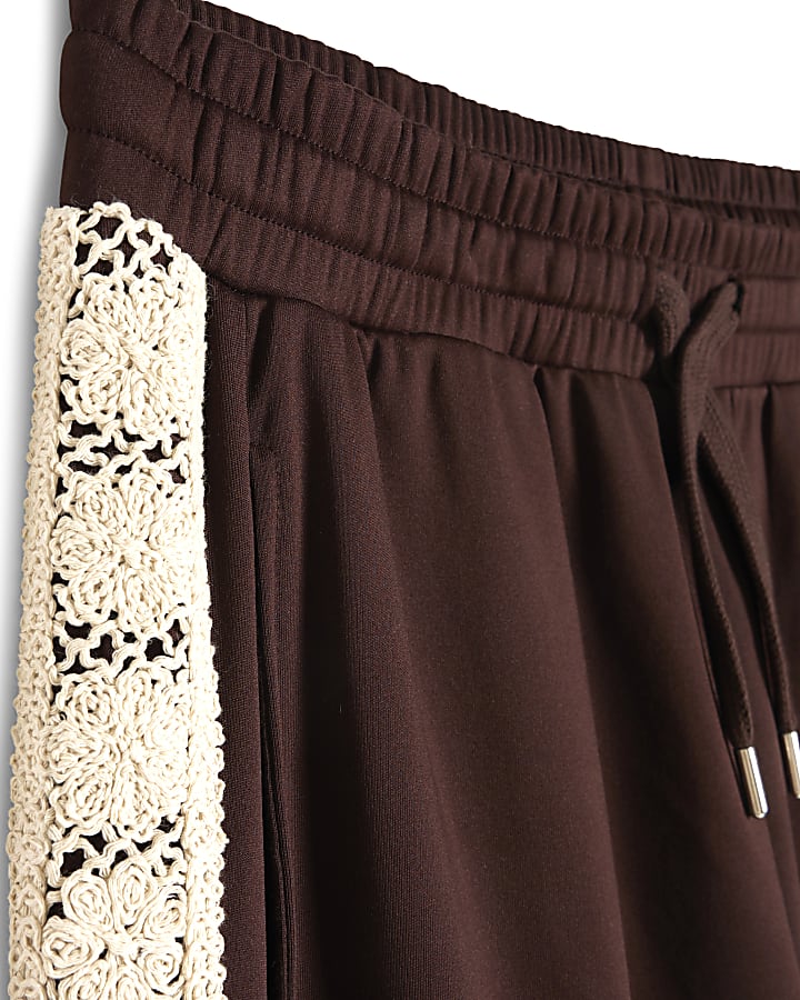 Brown Regular Fit Crochet Detail Joggers