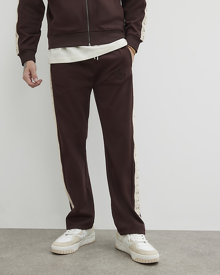 Brown Regular Fit Crochet Detail Joggers