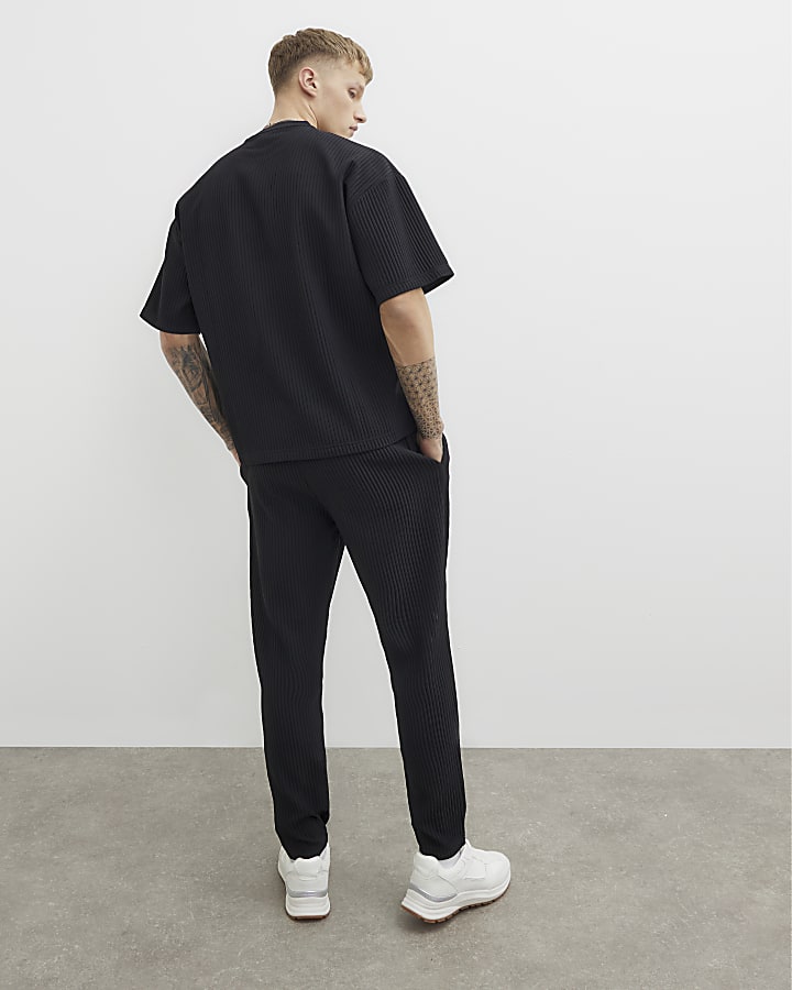 Black Plisse Slim Leg Joggers