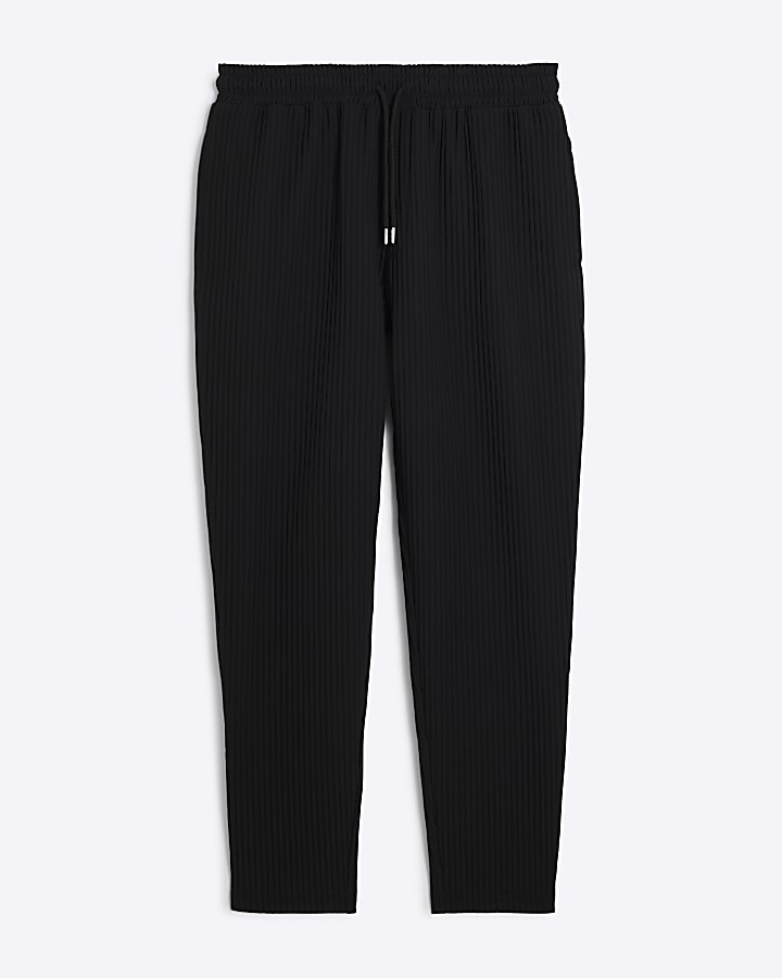 Black Plisse Slim Leg Joggers