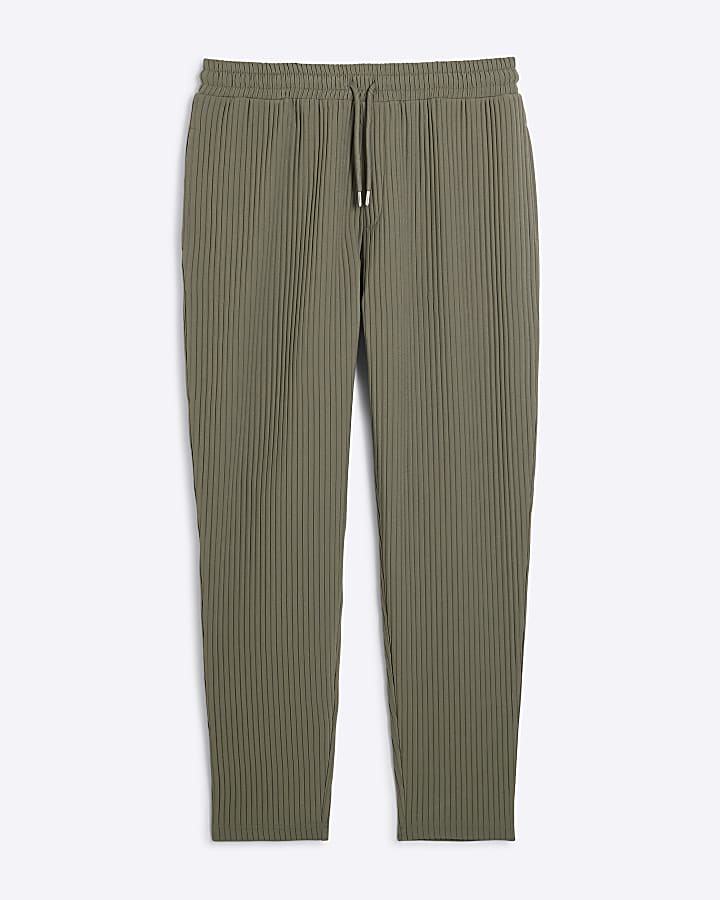 Khaki Plisse Slim Leg Joggers