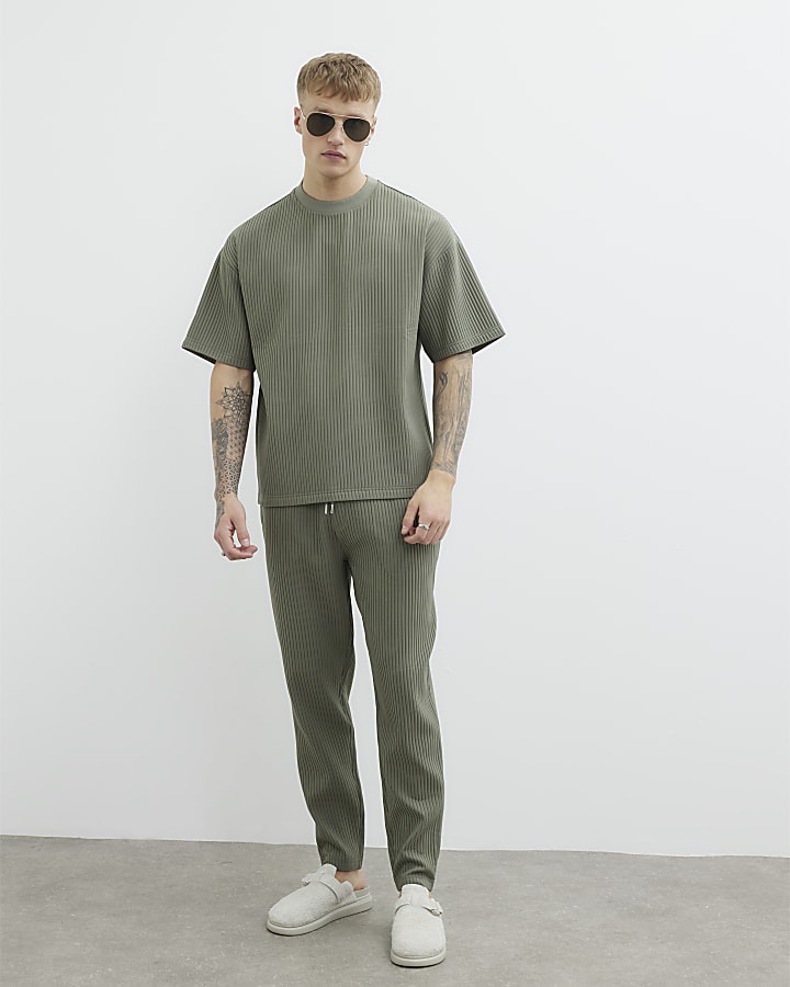 Khaki Short Sleeve Plisse T-Shirt