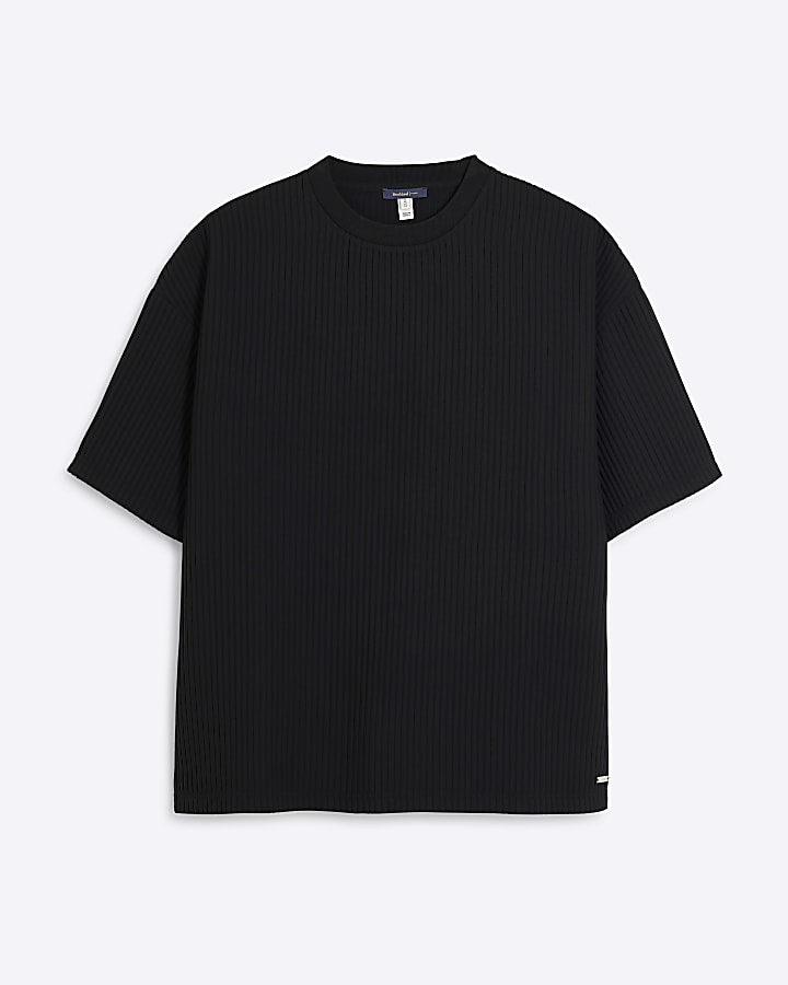 Black Oversized Short Sleeve Plisse T-Shirt