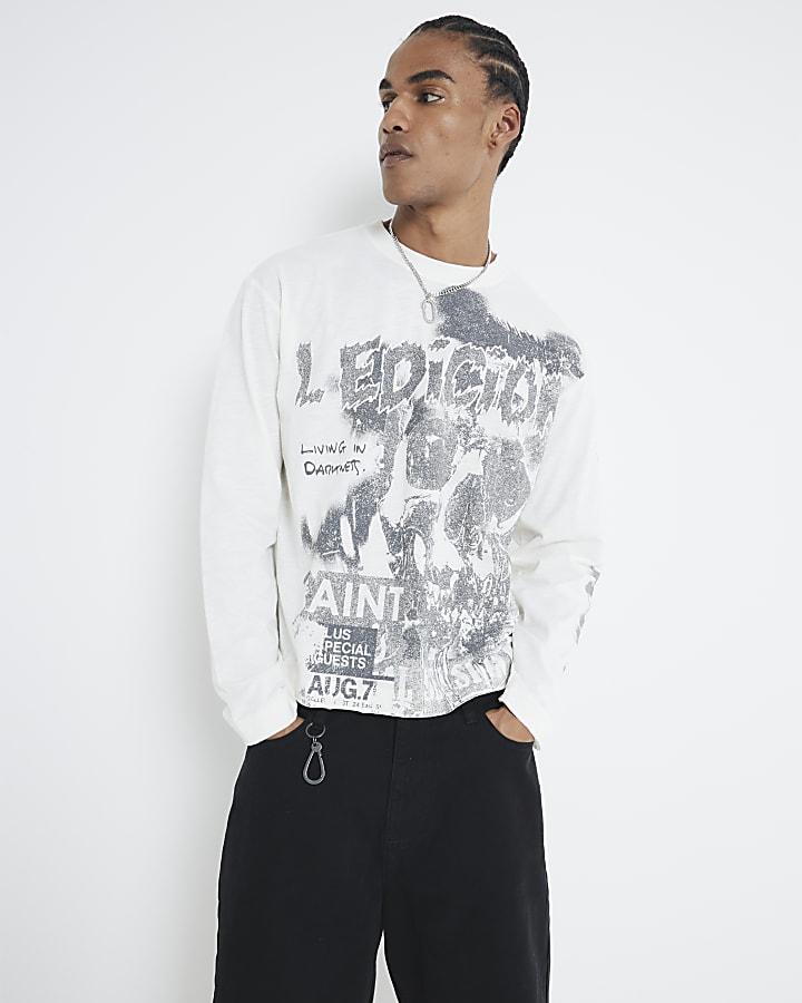 Ecru Oversized Long Sleeve Ledicion T-shirt