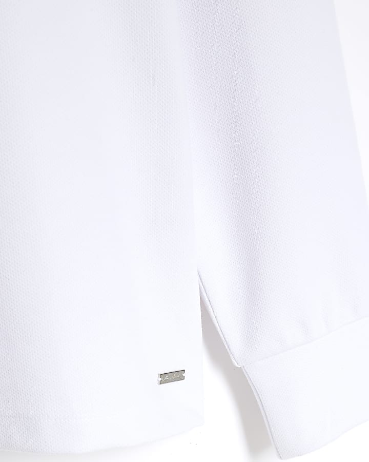 White Slim Fit Smart Pique Funnel Polo Shirt