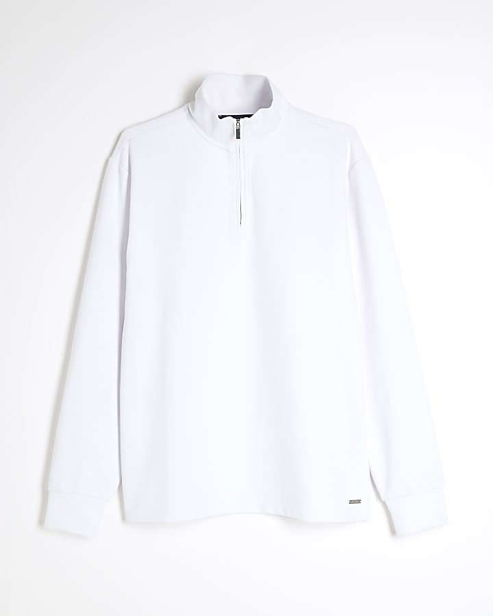 White Slim Fit Smart Pique Funnel Polo Shirt