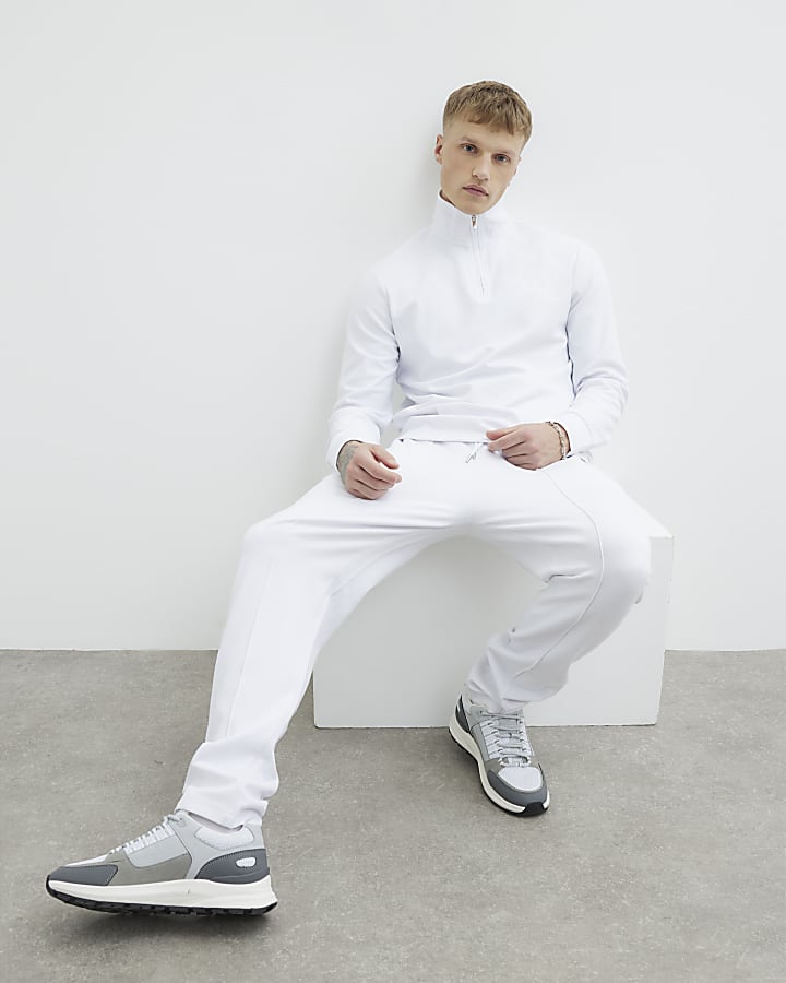 White Slim Fit Smart Pique Joggers