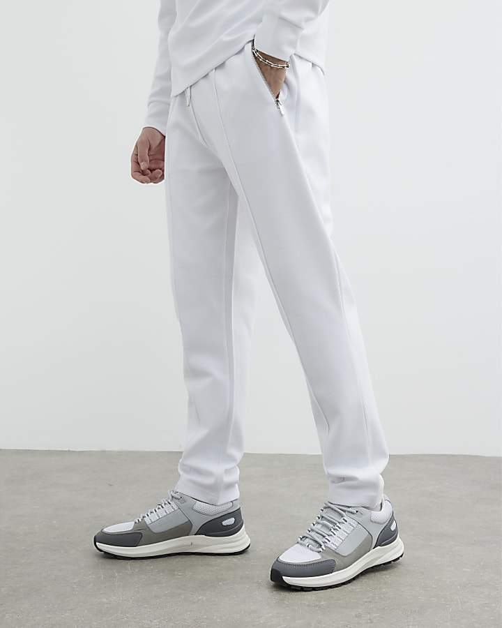 White Slim Fit Smart Pique Joggers