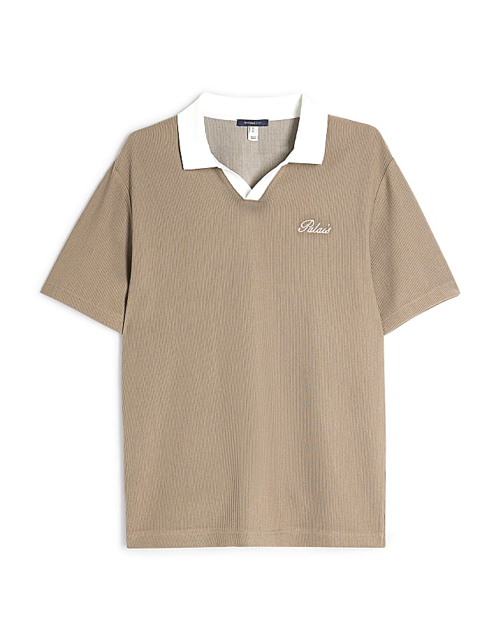 Brown Slim Fit Open Neck Polo Shirt