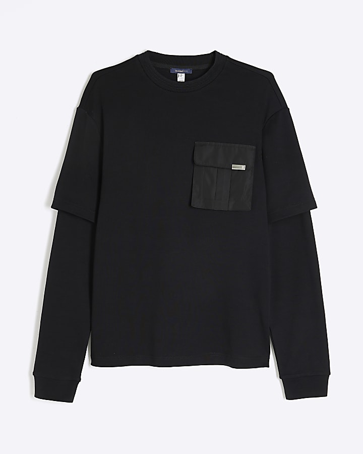 Black Double Layered Pocket T-shirt