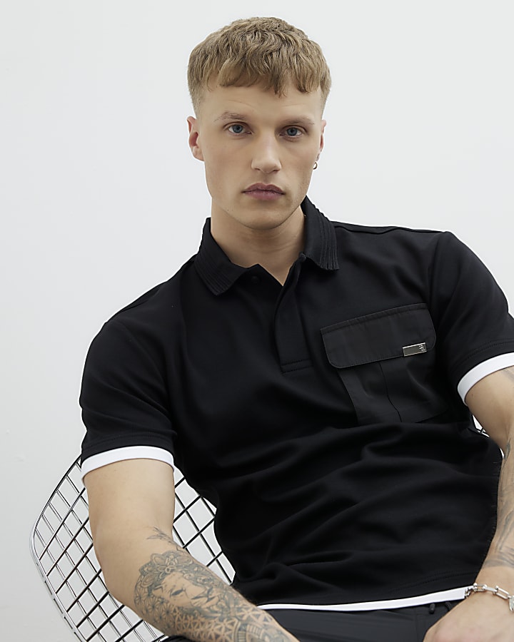 Black Double Layered Nylon Pocket Polo Shirt