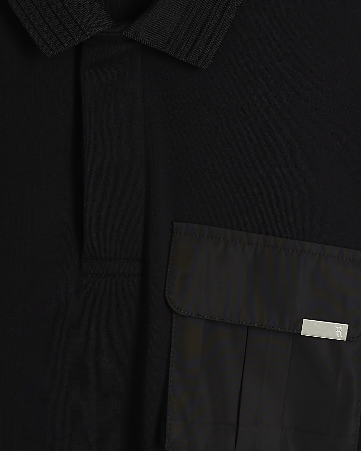 Black Double Layered Nylon Pocket Polo Shirt