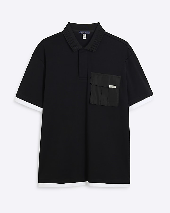 Black Double Layered Nylon Pocket Polo Shirt