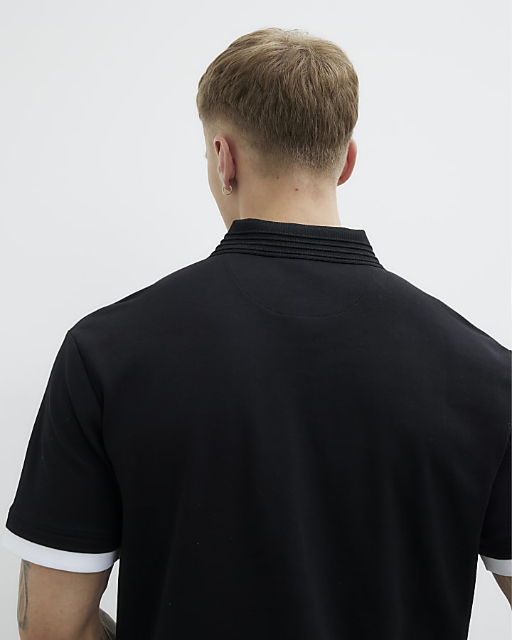 Black Double Layered Nylon Pocket Polo Shirt