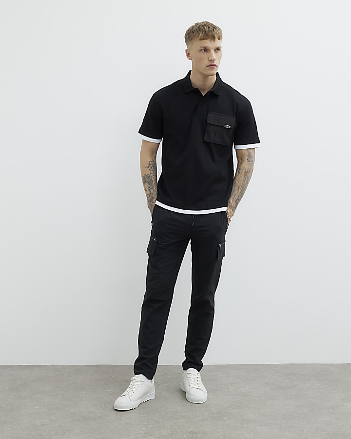 Black Double Layered Nylon Pocket Polo Shirt