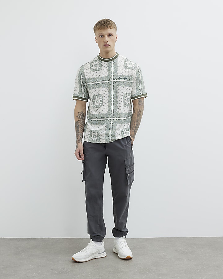 Green Regular Fit Textured Paisley T-shirt