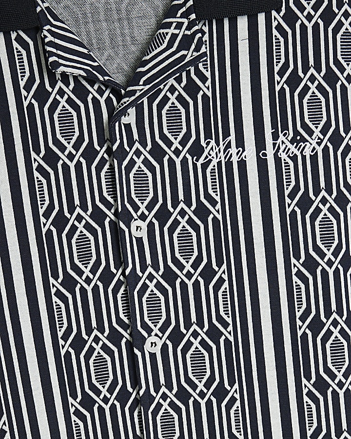 Navy Boxy Fit Art Deco Geometric Shirt