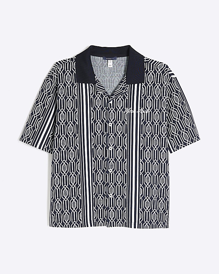 Navy Boxy Fit Art Deco Geometric Shirt