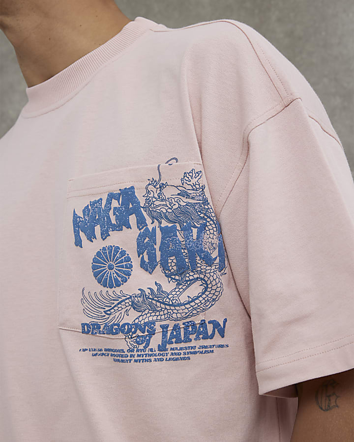 Pink Oversized Fit Nagasaki Pocket T-Shirt