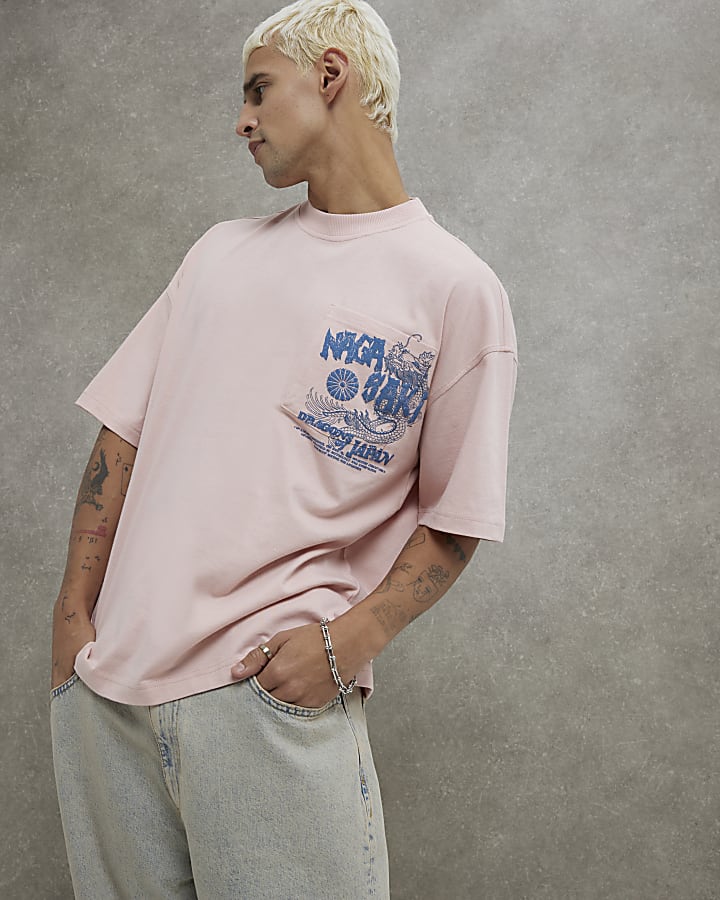 Pink Oversized Fit Nagasaki Pocket T-Shirt