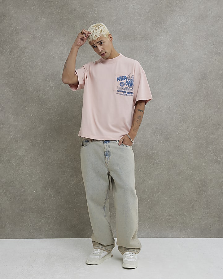 Pink Oversized Fit Nagasaki Pocket T-Shirt