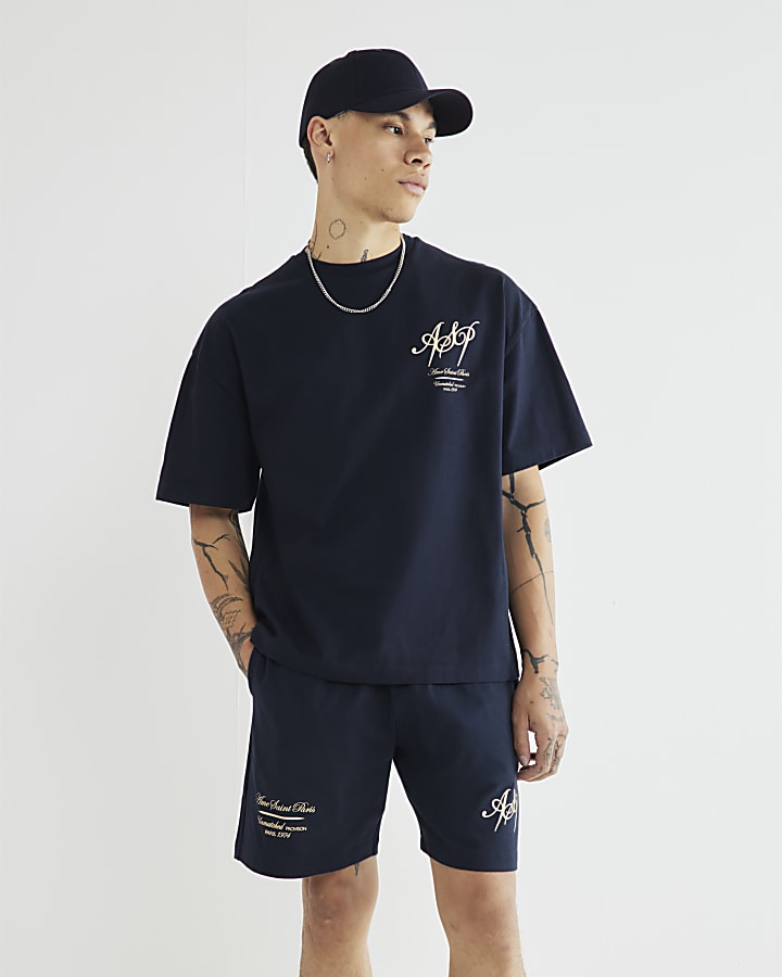 Navy Wordy T-Shirt And Shorts Set