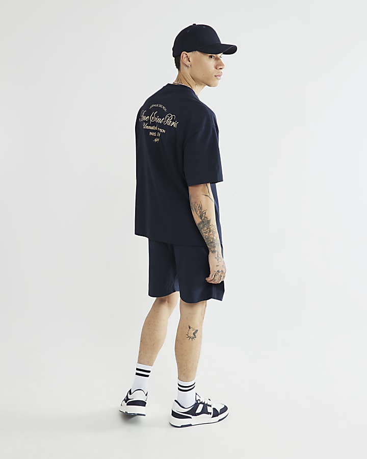 Navy Wordy T-Shirt And Shorts Set