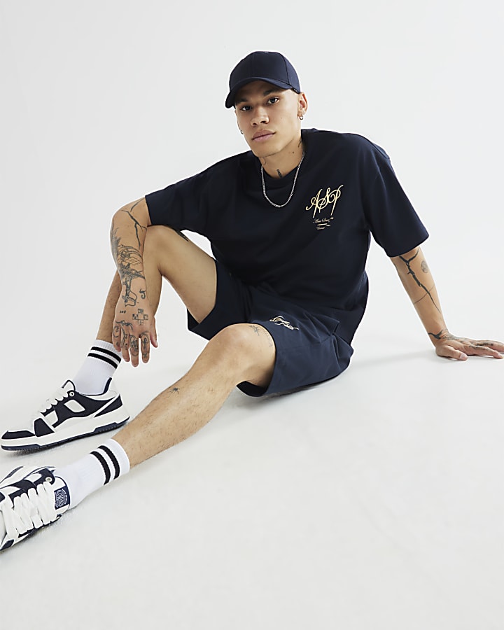 Navy Wordy T-Shirt And Shorts Set