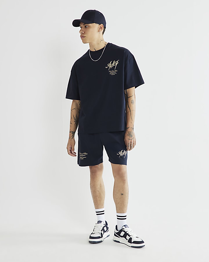 Navy Wordy T-Shirt And Shorts Set