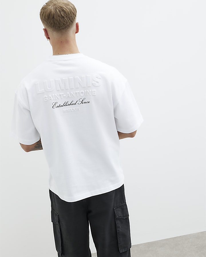 White Oversized Embossed Luminis T-Shirt