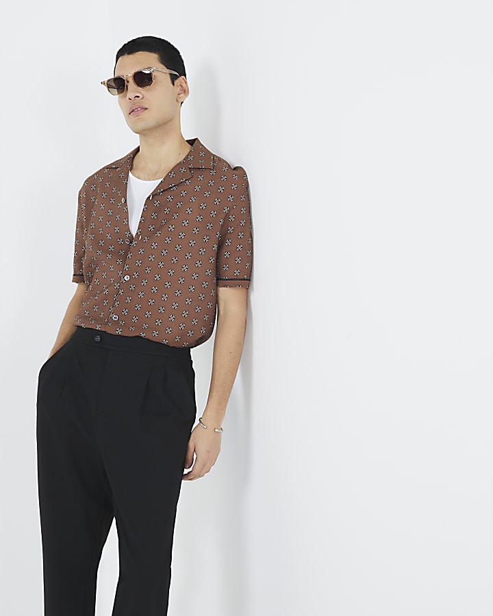 Brown Short Sleeve Geometric Shirt