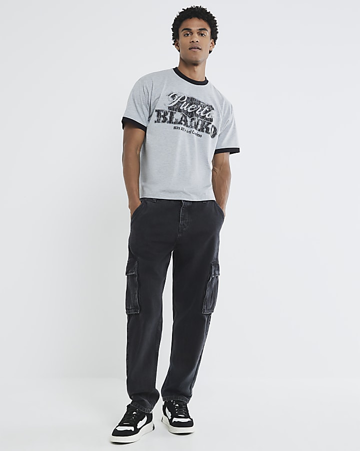 Grey Cropped Puerto Ringer T-Shirt