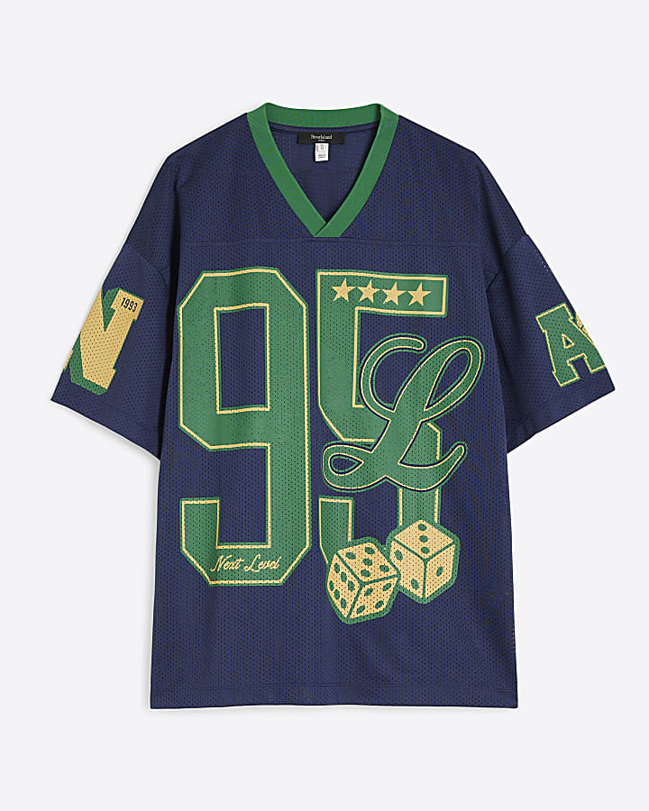 Navy Regular Fit Lucky 95 Football T-Shirt