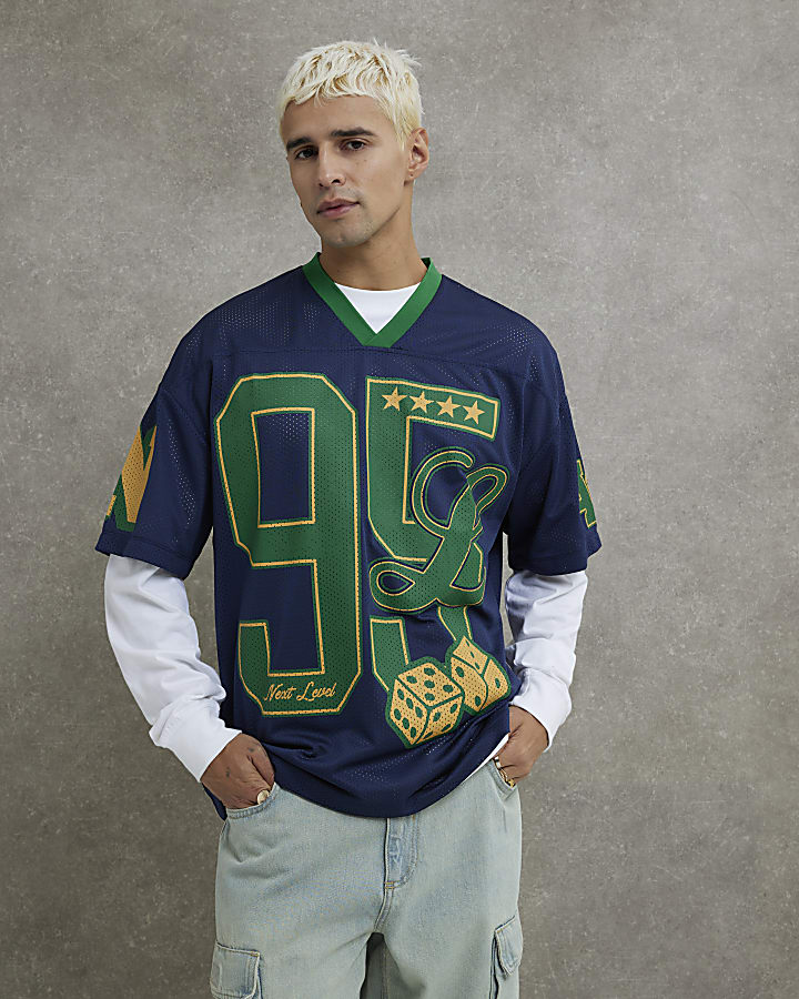 Navy Regular Fit Lucky 95 Football T-Shirt