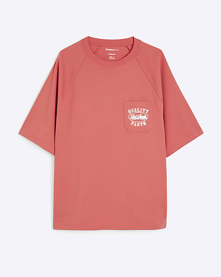 Red Boxy Fit Washed Pocket T-shirt