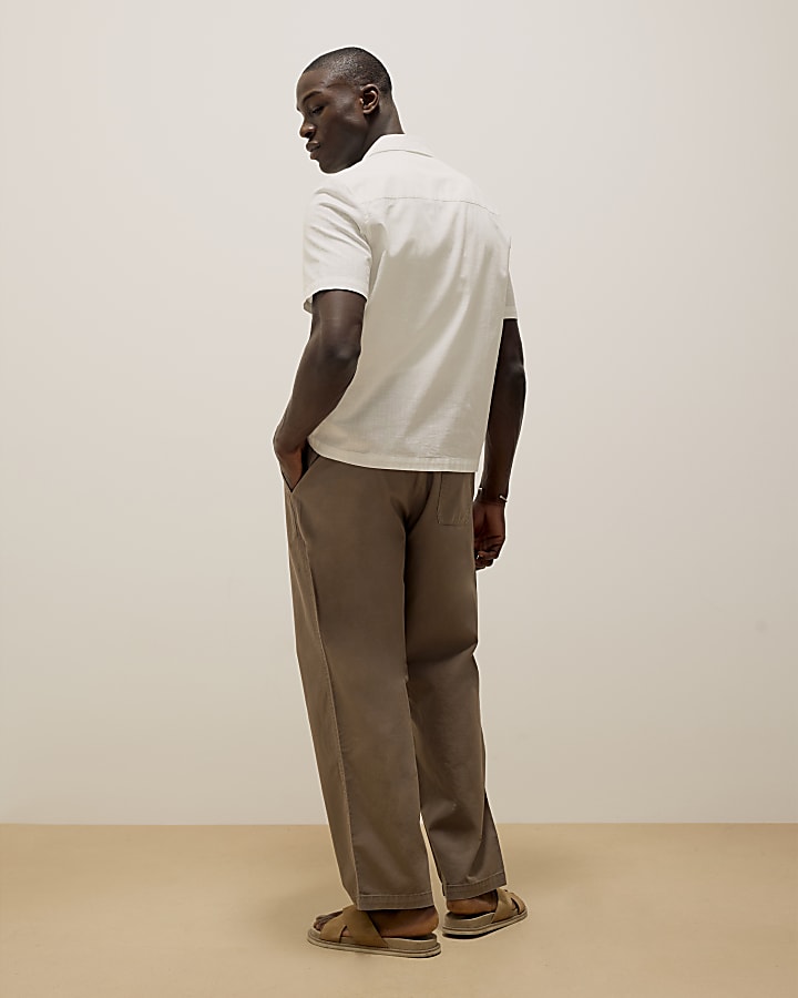 Brown Straight Fit Pull On Trousers