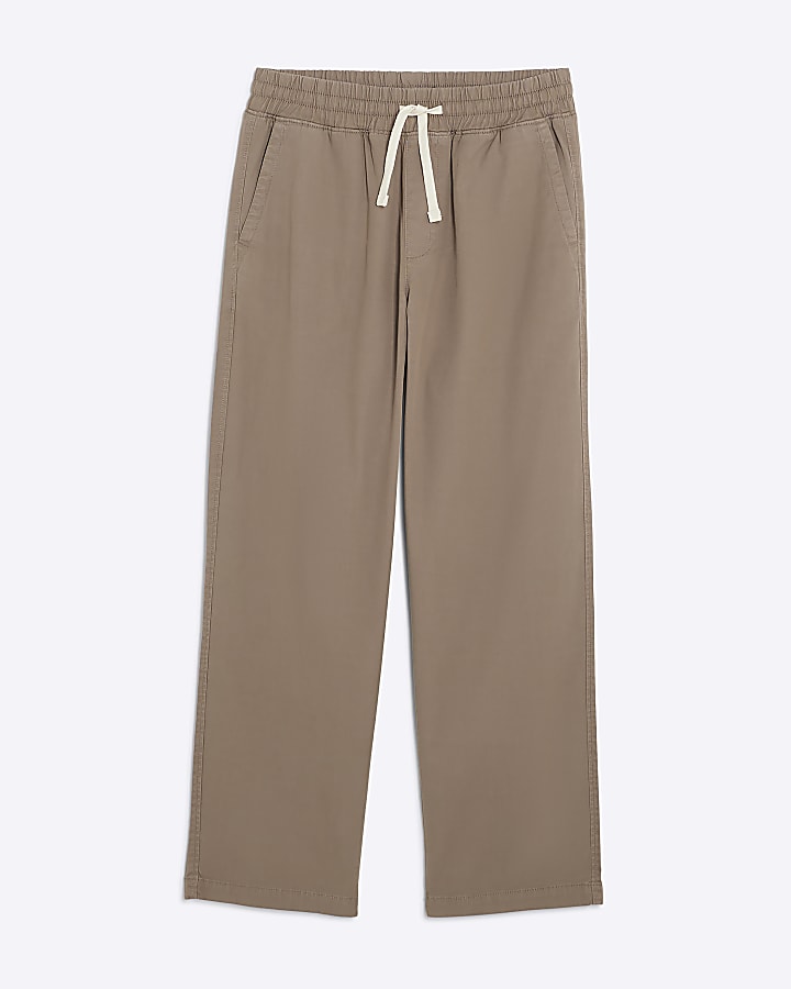 Brown Straight Fit Pull On Trousers