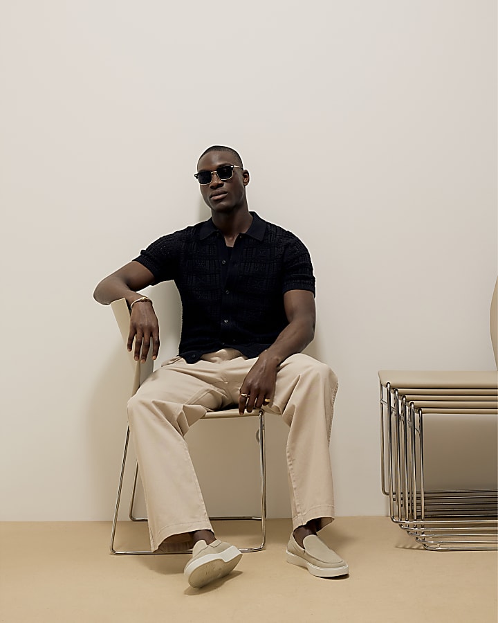 Beige Straight Fit Pull On Trousers