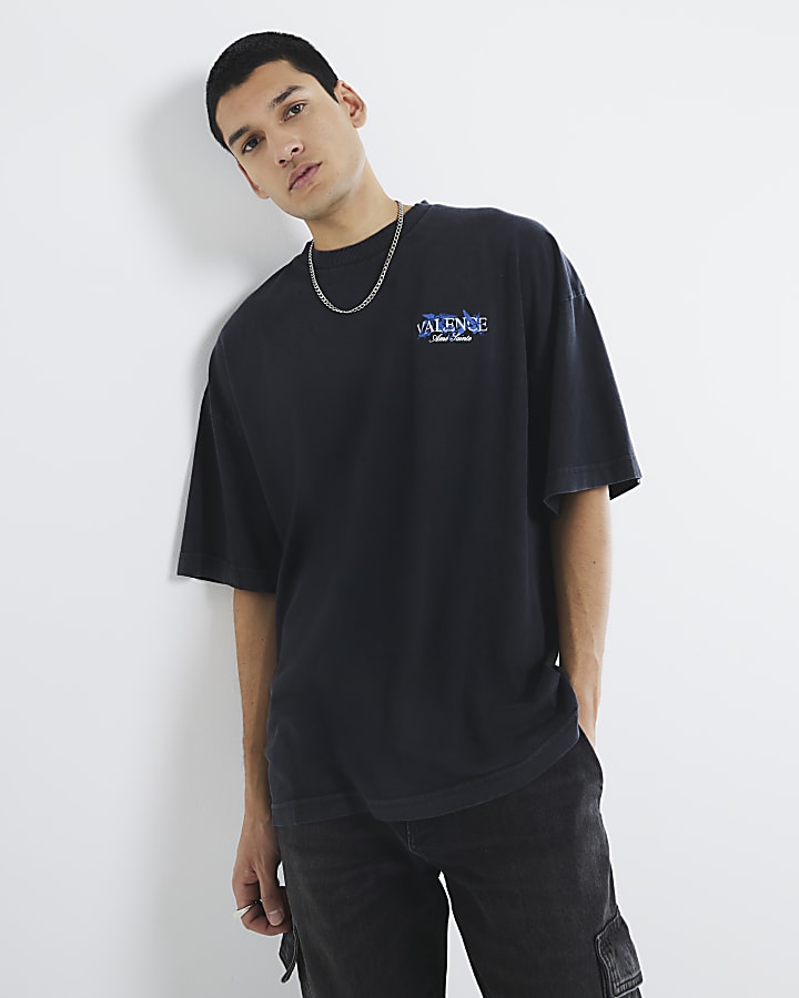 Black Oversized Fit Washed Valence T-Shirt