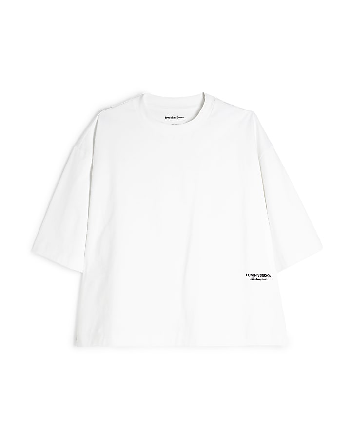 White Boxy Fit 3 Quarter Short Sleeve T-Shirt