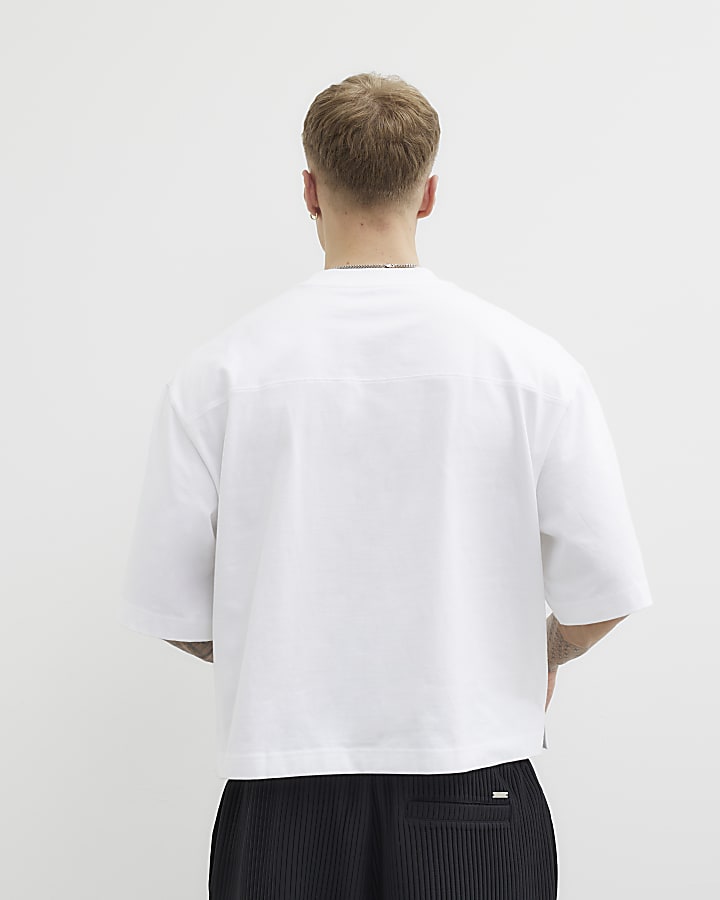 White Boxy Fit 3 Quarter Short Sleeve T-Shirt