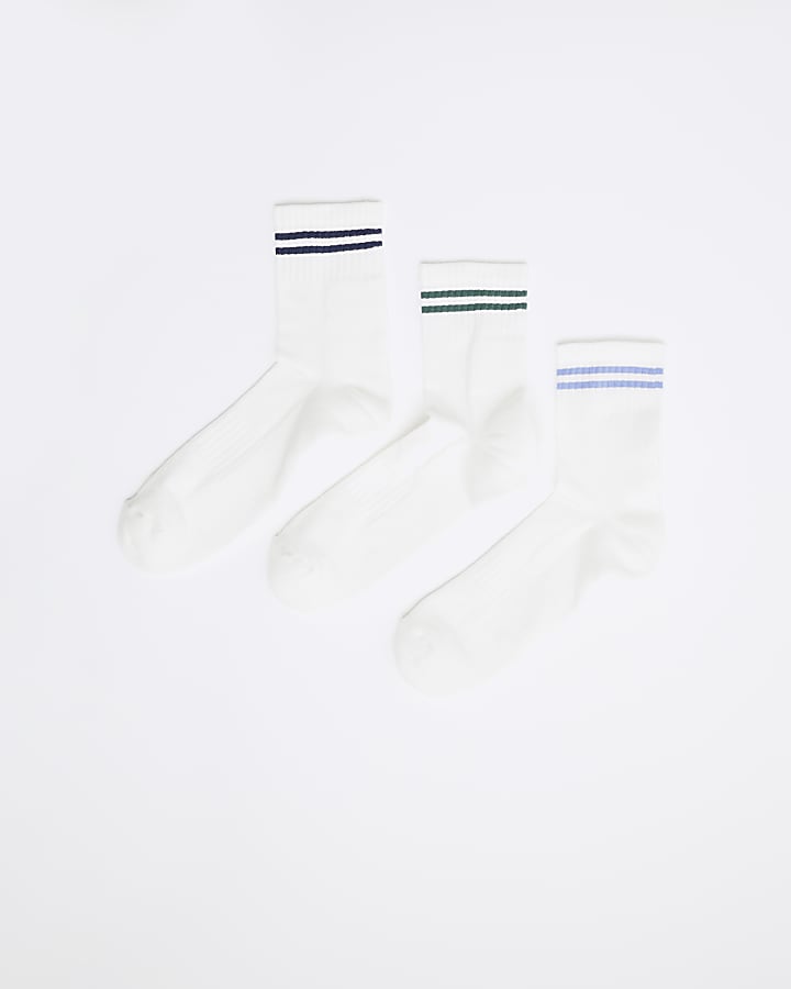 White Pack Of 3 Mix Striped Tube Socks