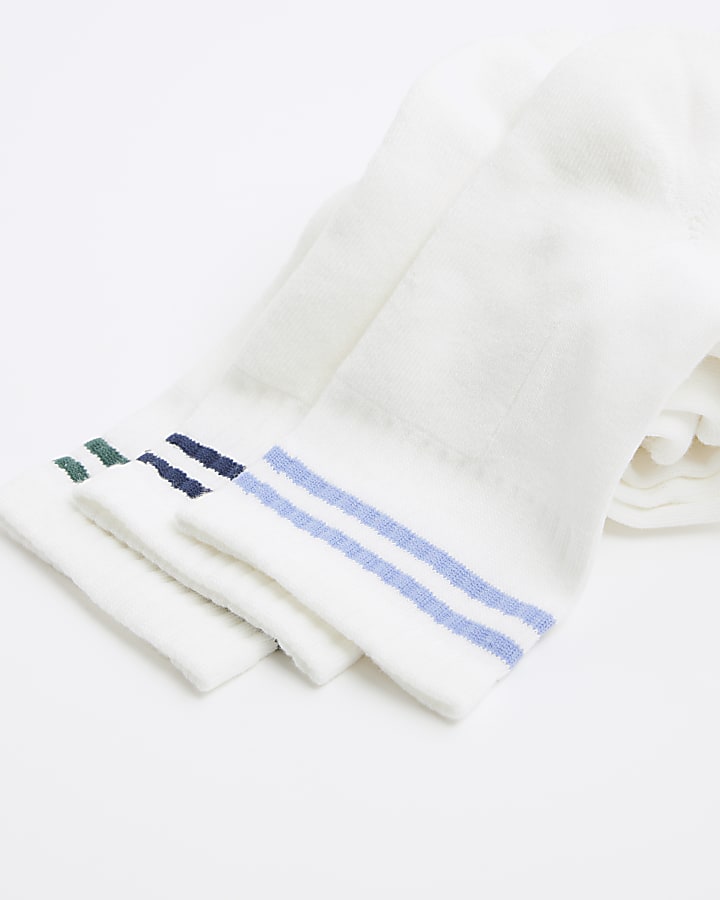 White Pack Of 3 Mix Striped Tube Socks