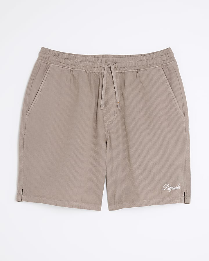 Brown Regular Fit Textured Drawstring Shorts