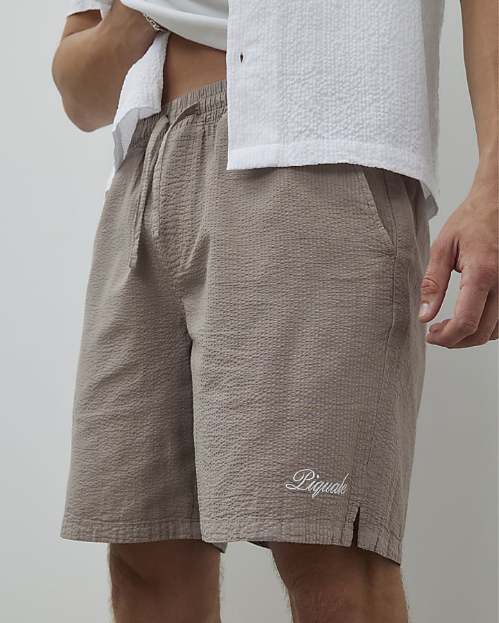 Brown Regular Fit Textured Drawstring Shorts