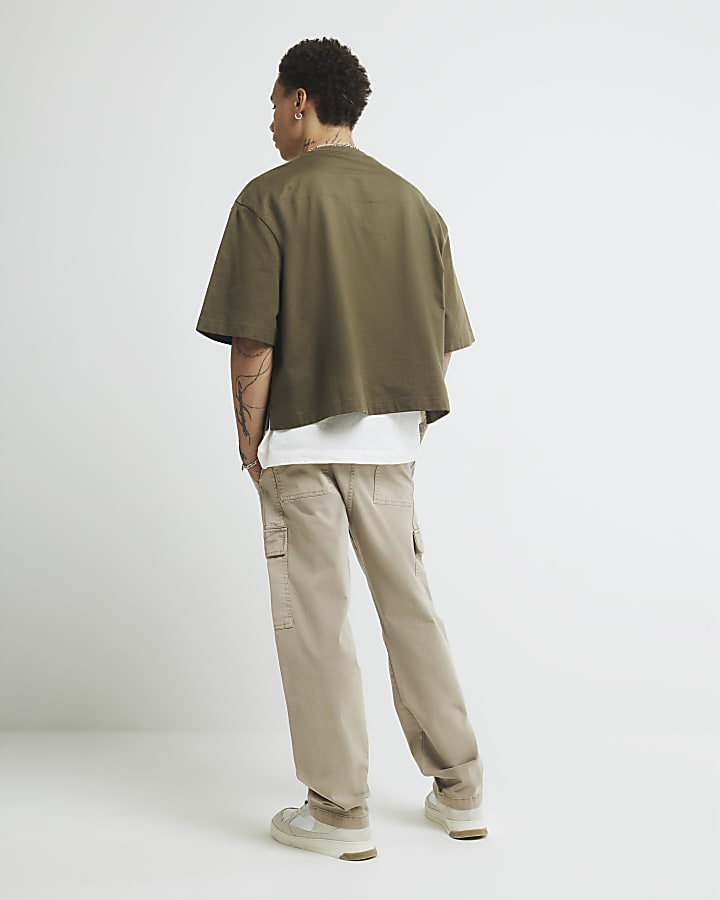 Beige Loose Fit Cargo Trousers