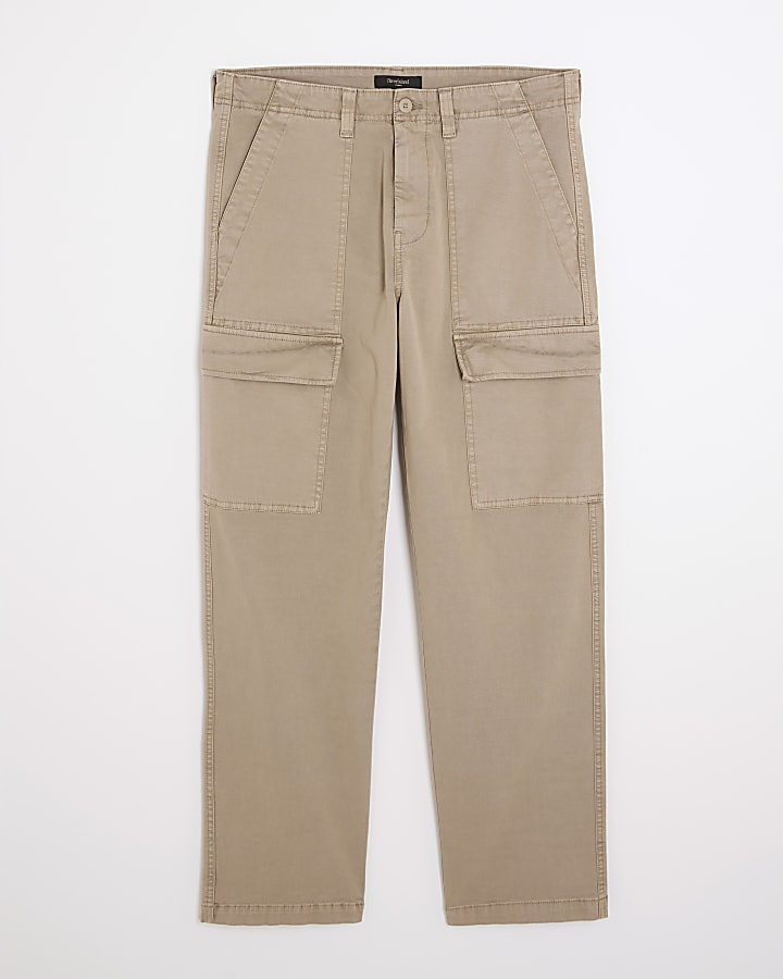 Beige Loose Fit Cargo Trousers